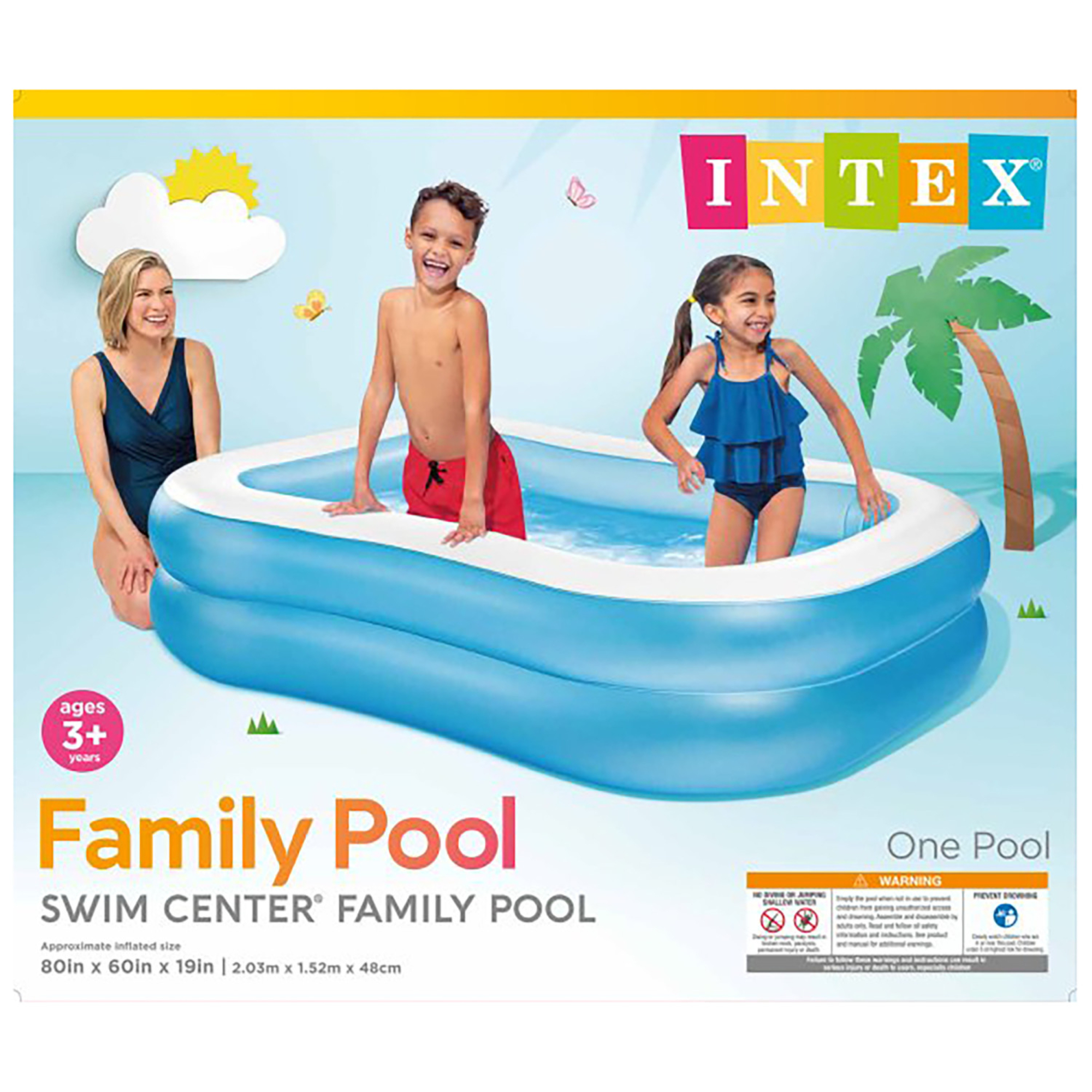 Intex Swim Center Family Pool, 80 x 60 x 19", Blue Inflatable Pool, Splash & Wade Backyard Water Play, 143 Gal